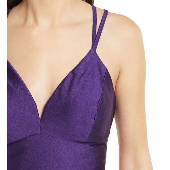 Morgan & Co 11 long purple maxi dress backless strapy stretchy prom party - Picture 3 of 9